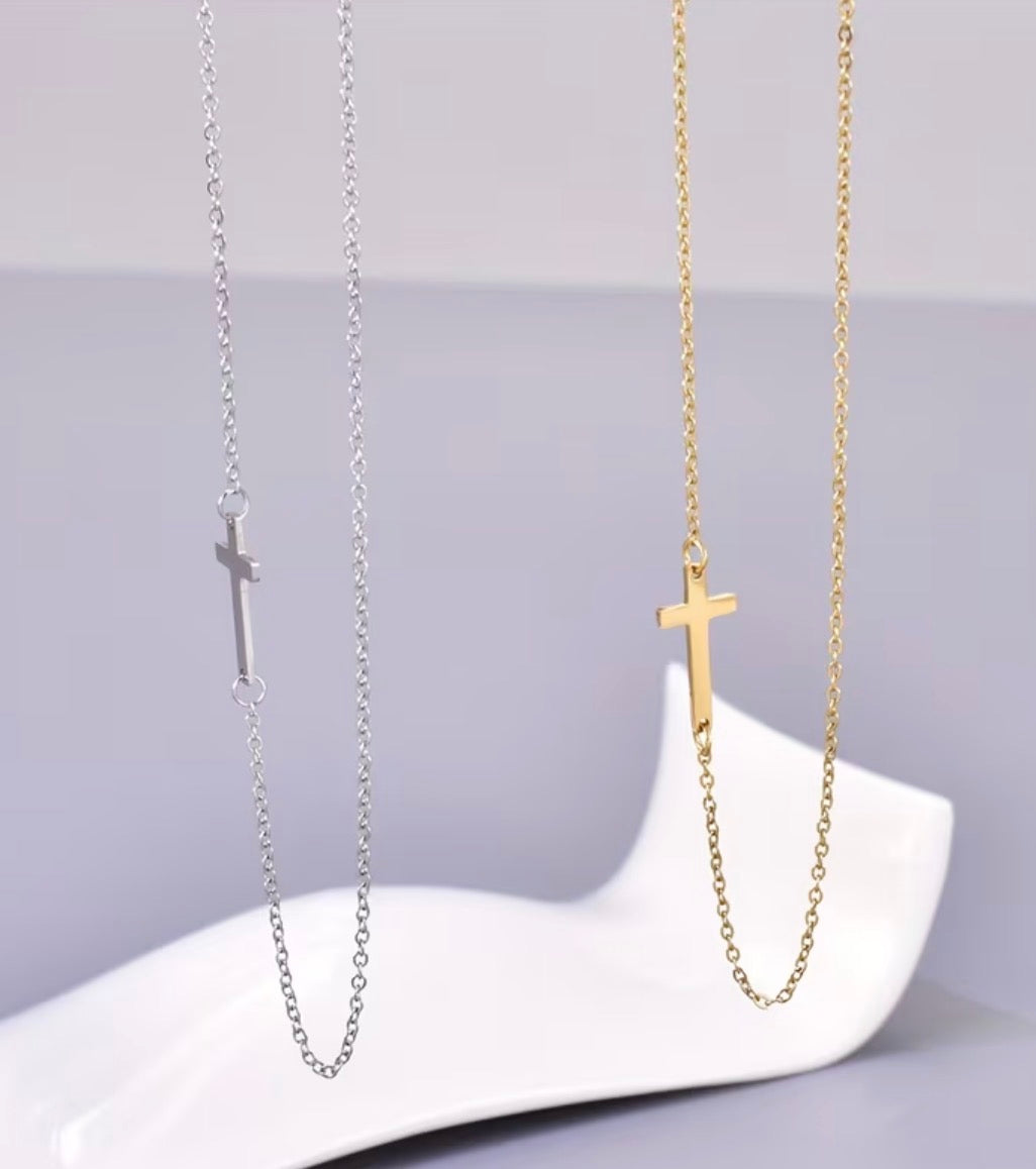 Cute Stainless Steel Collarbone Cross Necklace