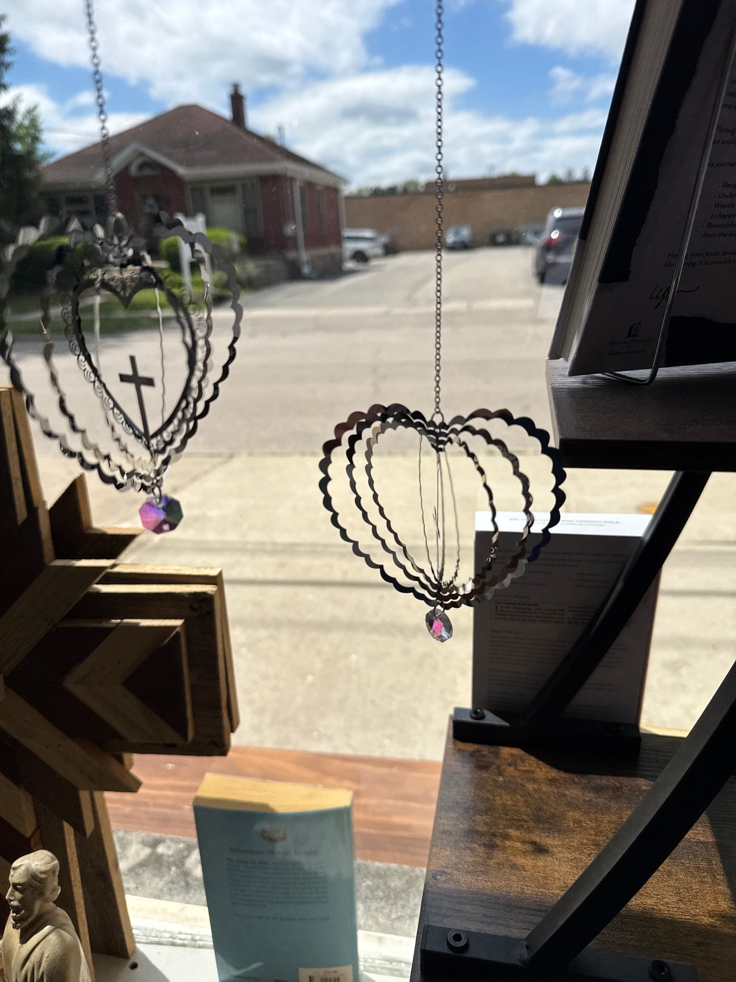 Stainless Steel Heart Cross Suncatcher