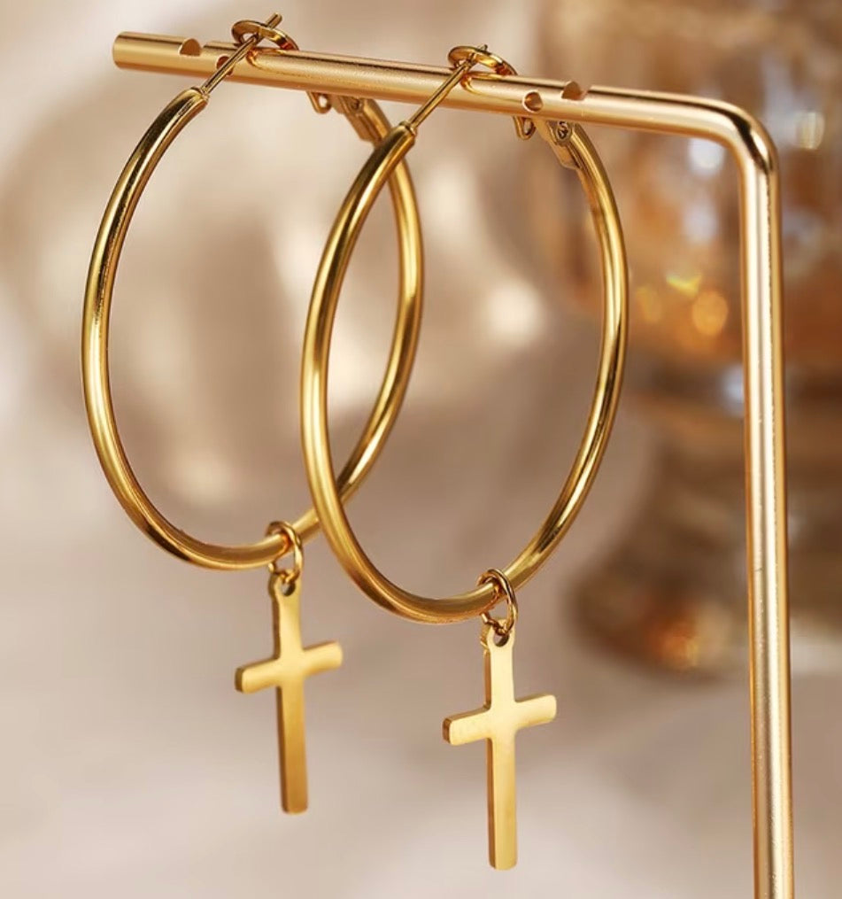 Cross Hoop Earrings