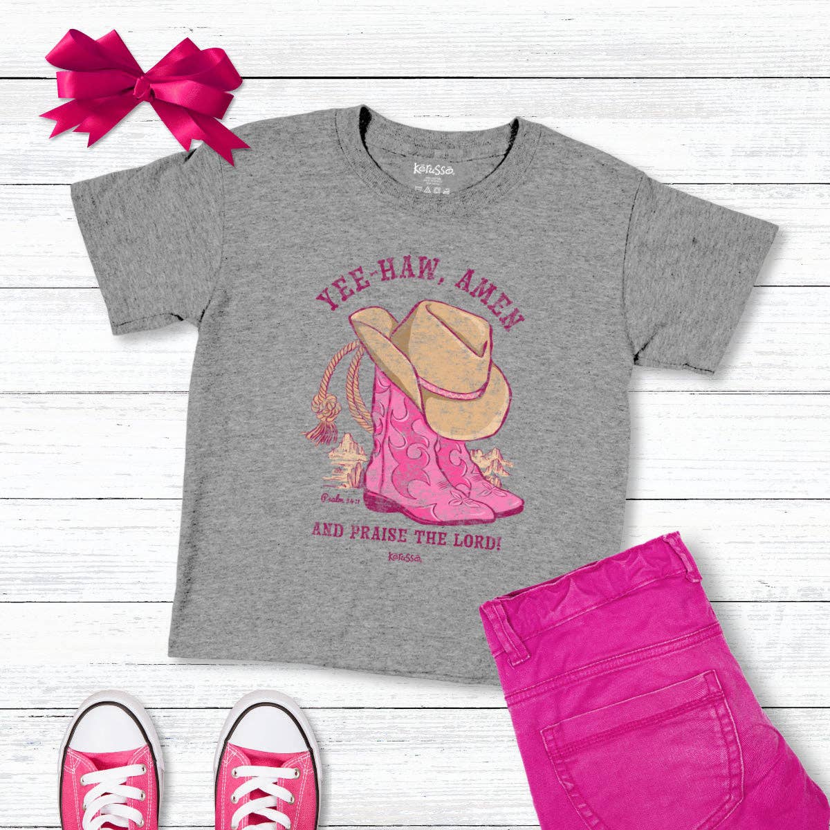 Kids Psalm 34:1 Yee Haw T-Shirt