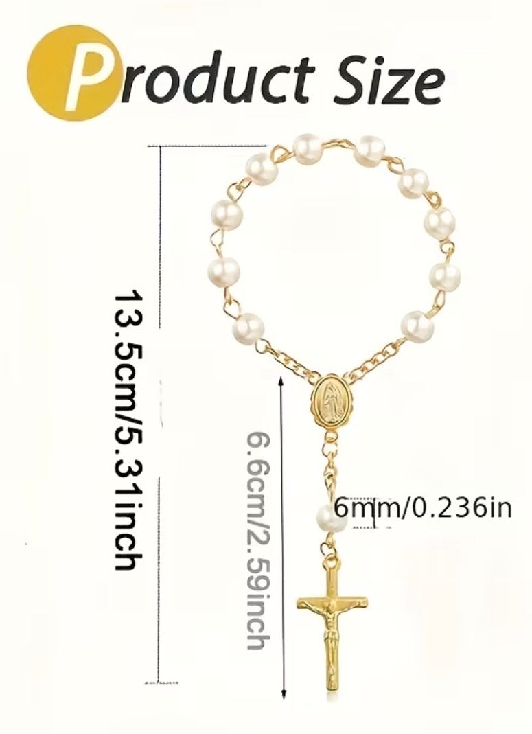 Pearl and Gold Mini Rosary Pocket Charms