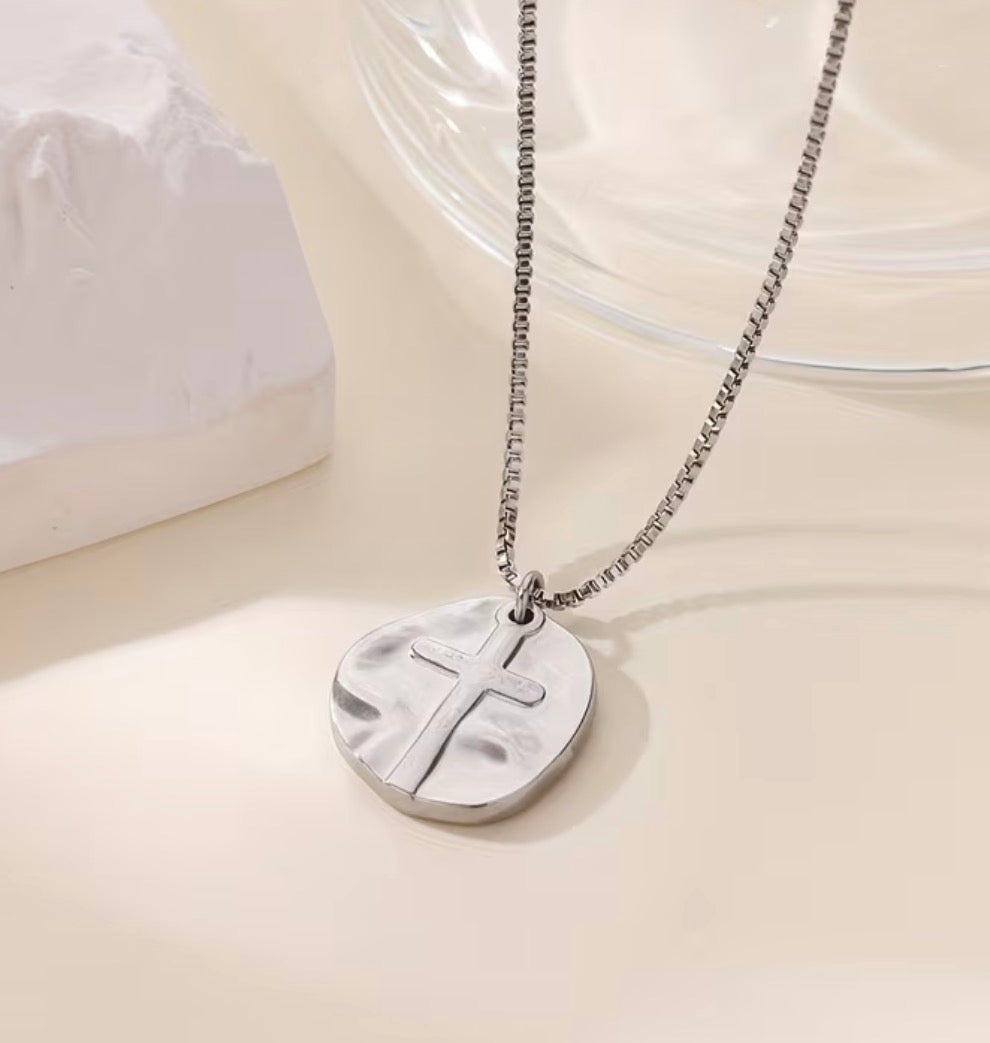 Stamped Cross Stainless Steel Necklace