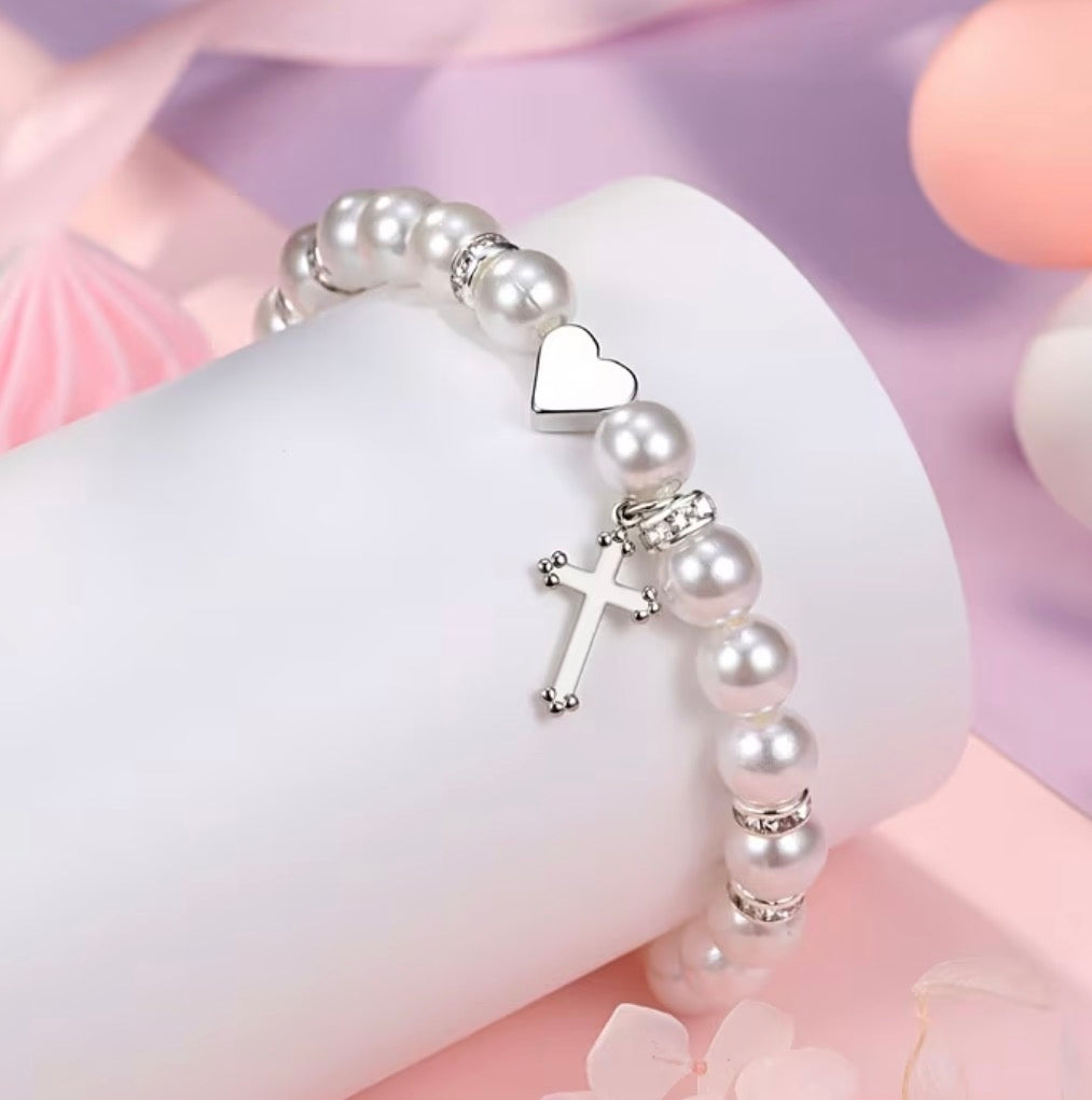 Girls Confirmation Pearl Adjustable Bracelet