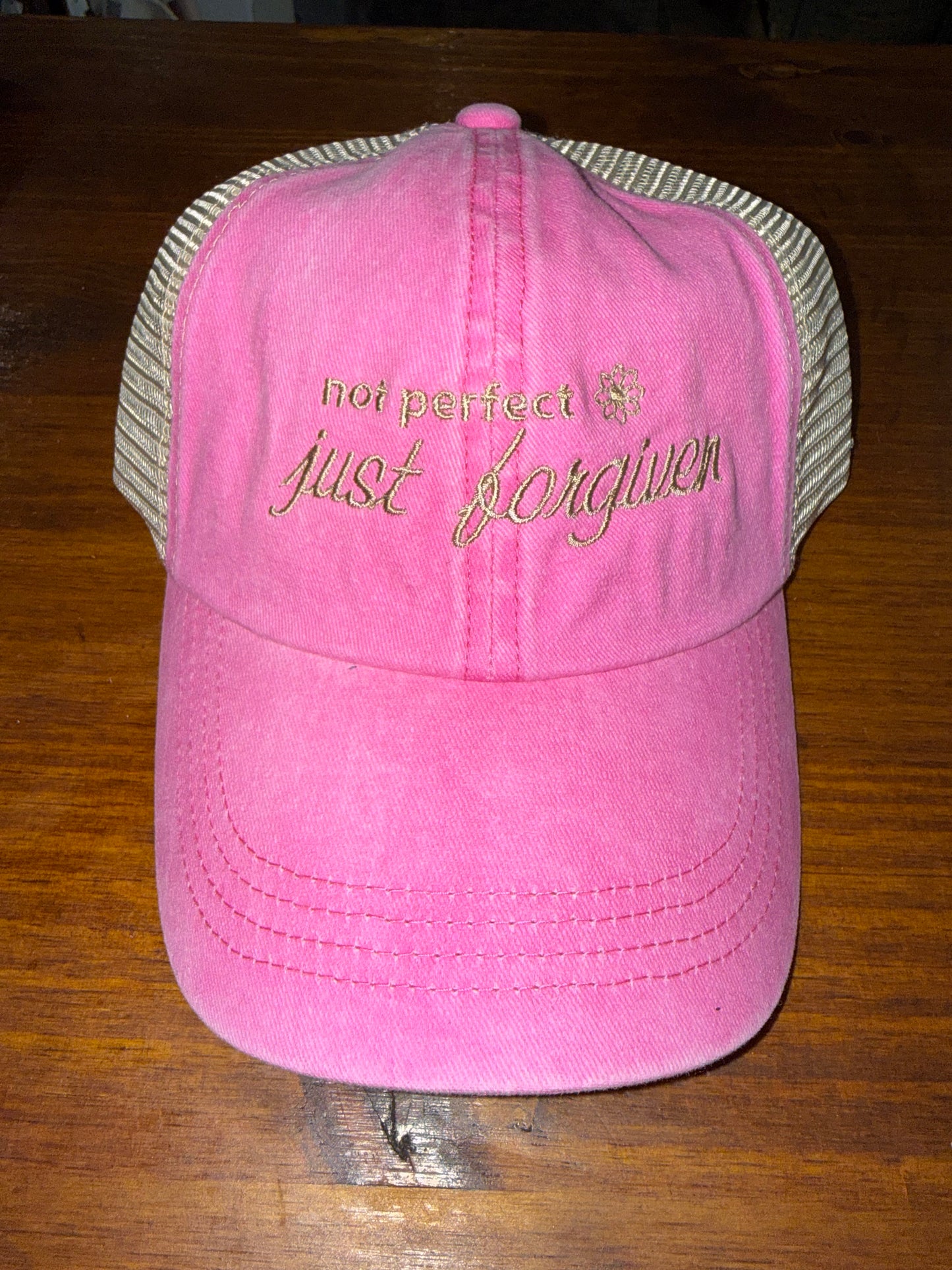 Quilted Stitch “Not Perfect Just Forgiven” Embroidered Hat