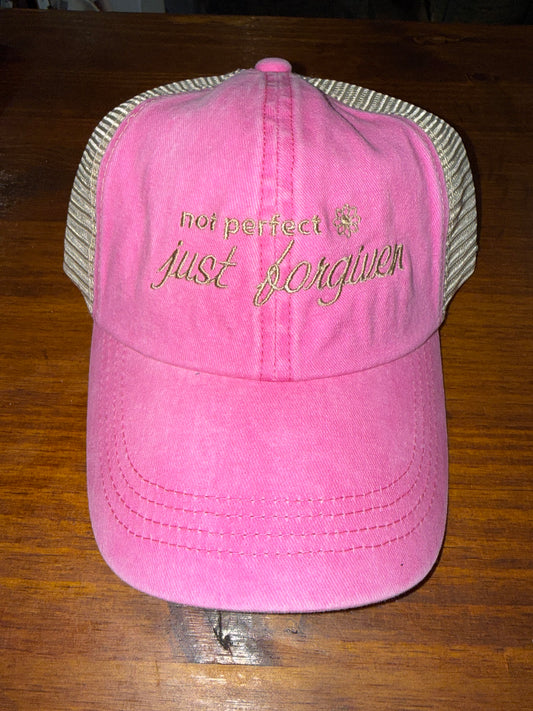 Quilted Stitch “Not Perfect Just Forgiven” Embroidered Hat