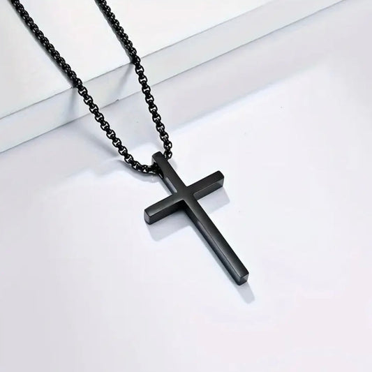 Men’s Titanium Steel Box Chain Cross Necklace