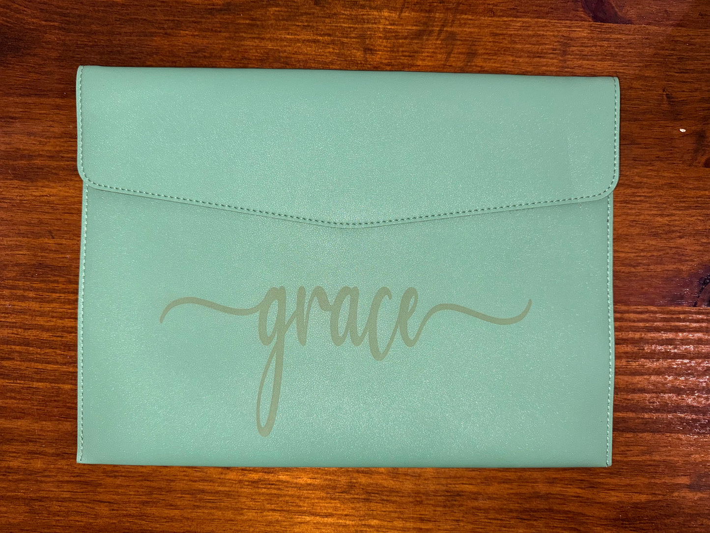 Vegan Leather Sage Green “Grace” Engraved Portfolio