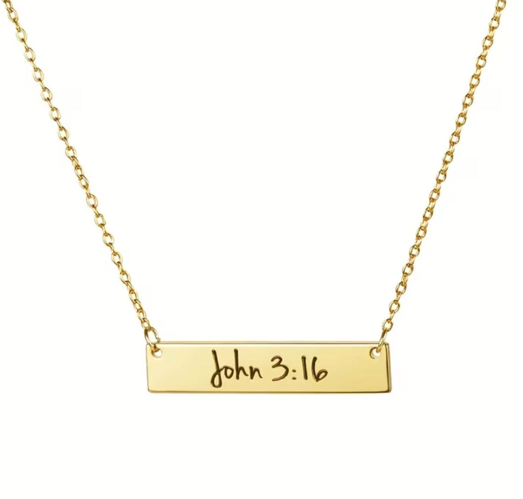 Stainless Steel “John 3:16” Bar Necklace
