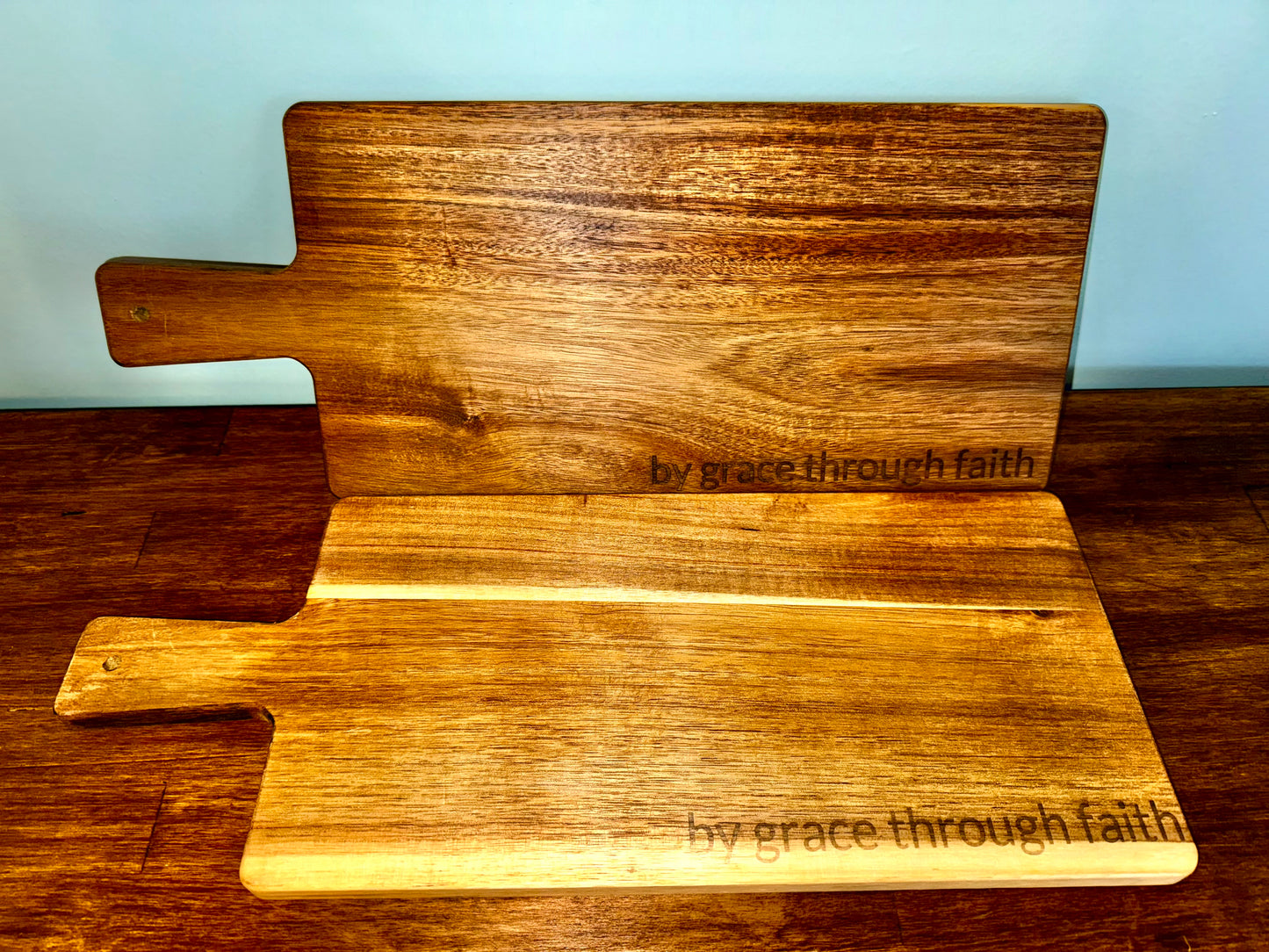 “By Grace Through Faith” Custom Engraved Acacia Wood Charcuterie Board