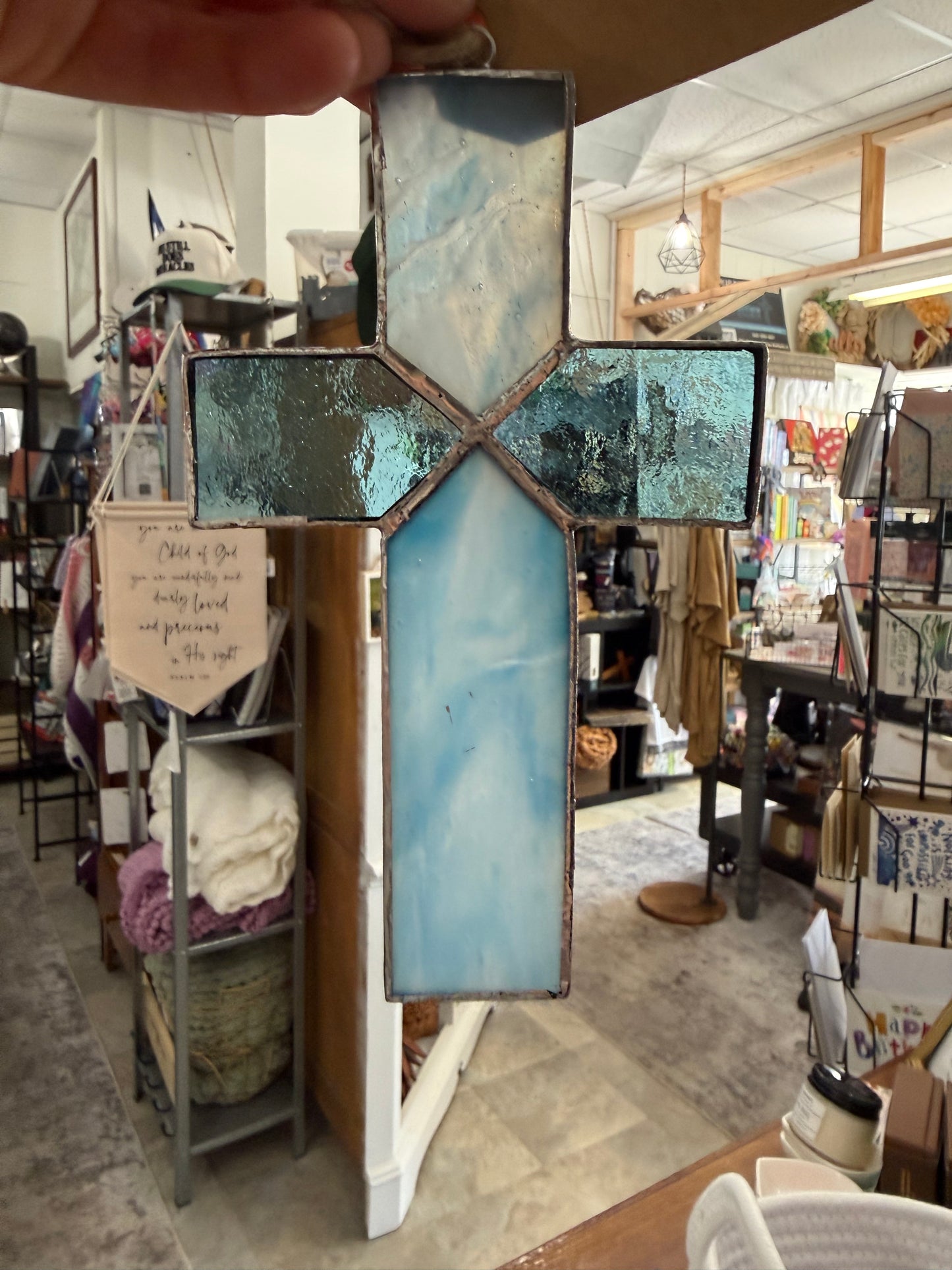 Kimberly Joann Large Custom Made Stain Glass Cross Decor