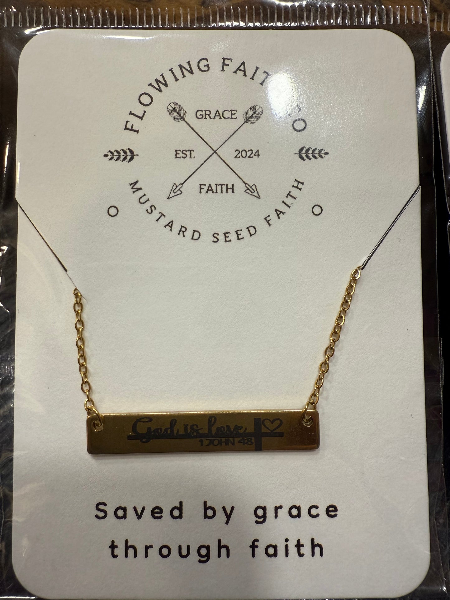 “God Is Love” Engraved Stainless Steel Bar Necklace