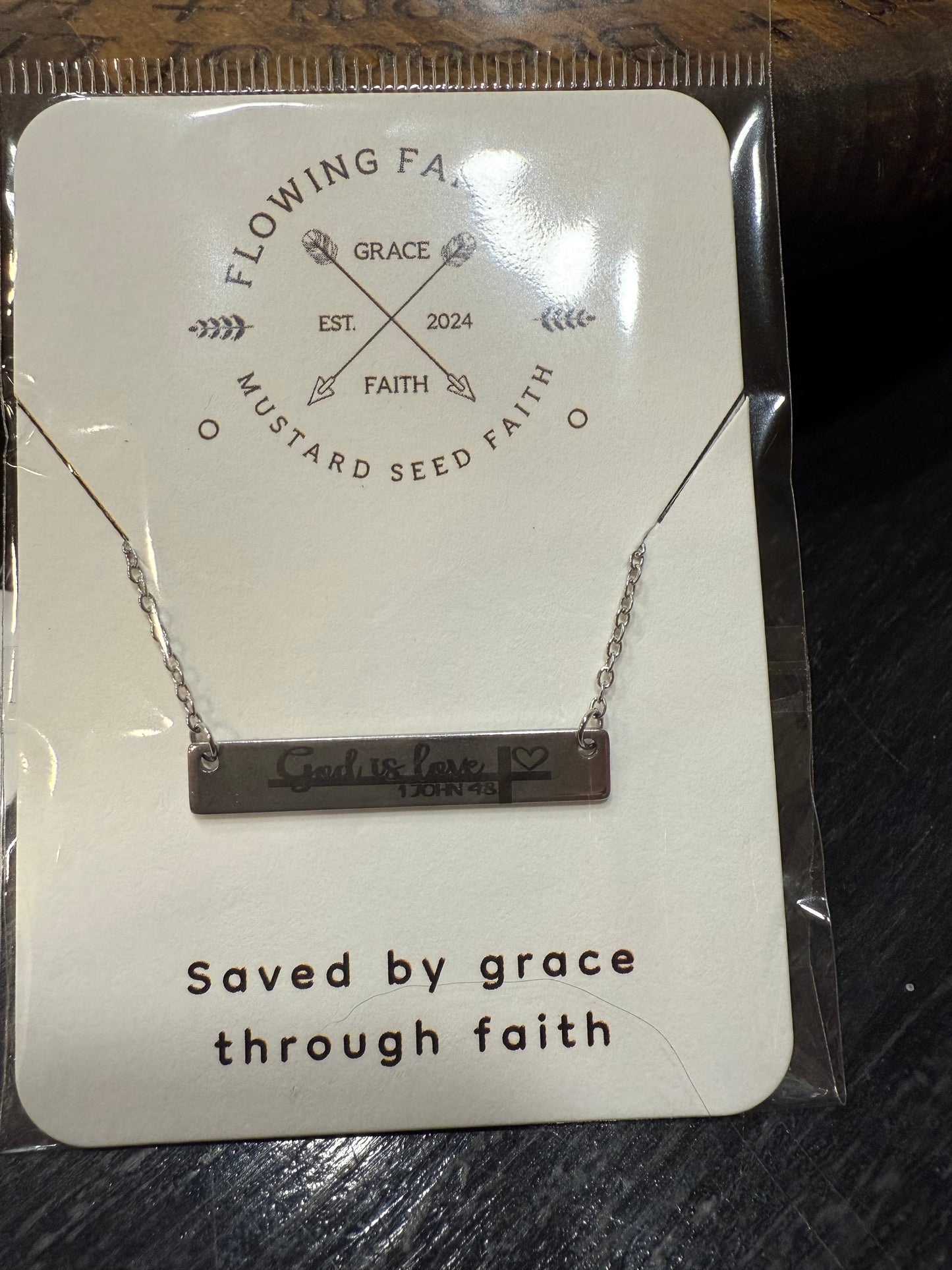 “God Is Love” Engraved Stainless Steel Bar Necklace