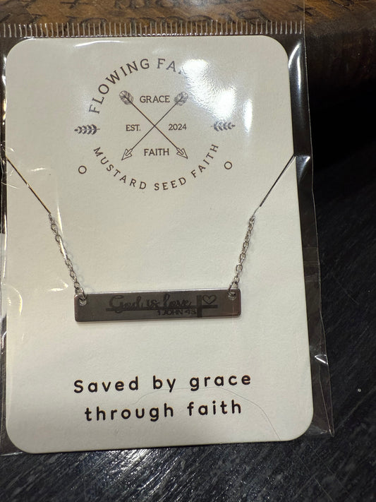“God Is Love” Engraved Stainless Steel Bar Necklace