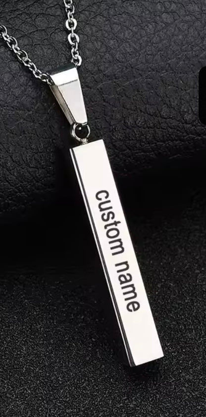 Cute Custom Engraved Stainless Steel Bar Pendant Necklace