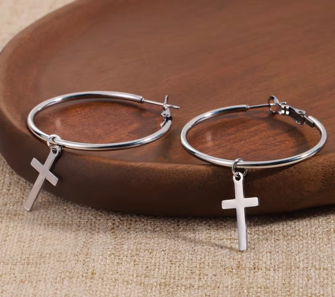 Cross Hoop Earrings