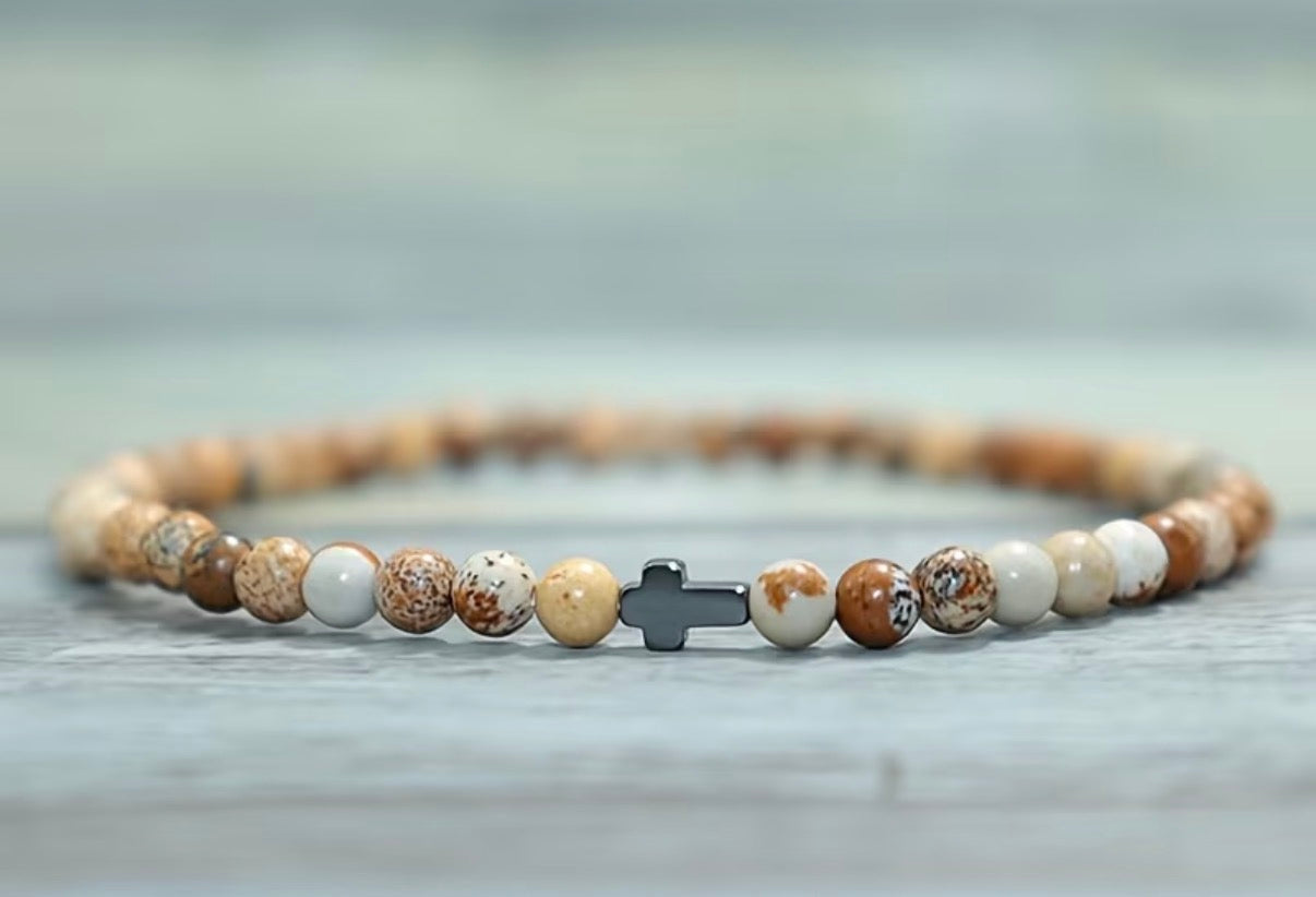 Tigers Eye Stone Cross Bracelet
