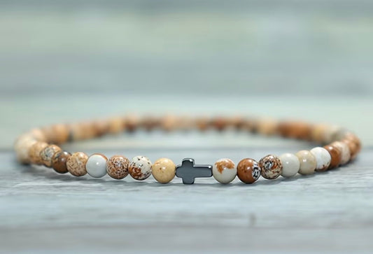 Tigers Eye Stone Cross Bracelet
