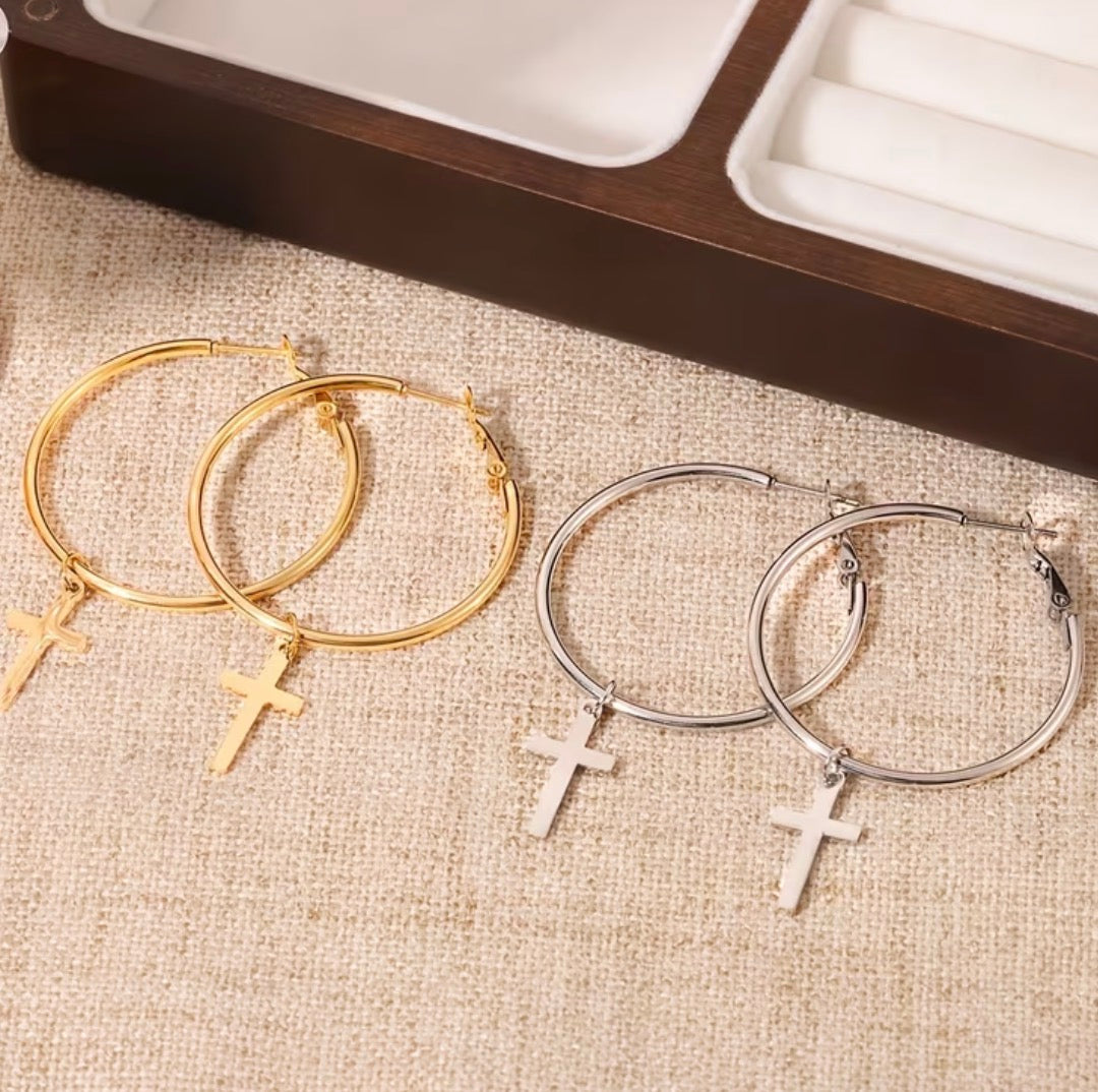 Cross Hoop Earrings