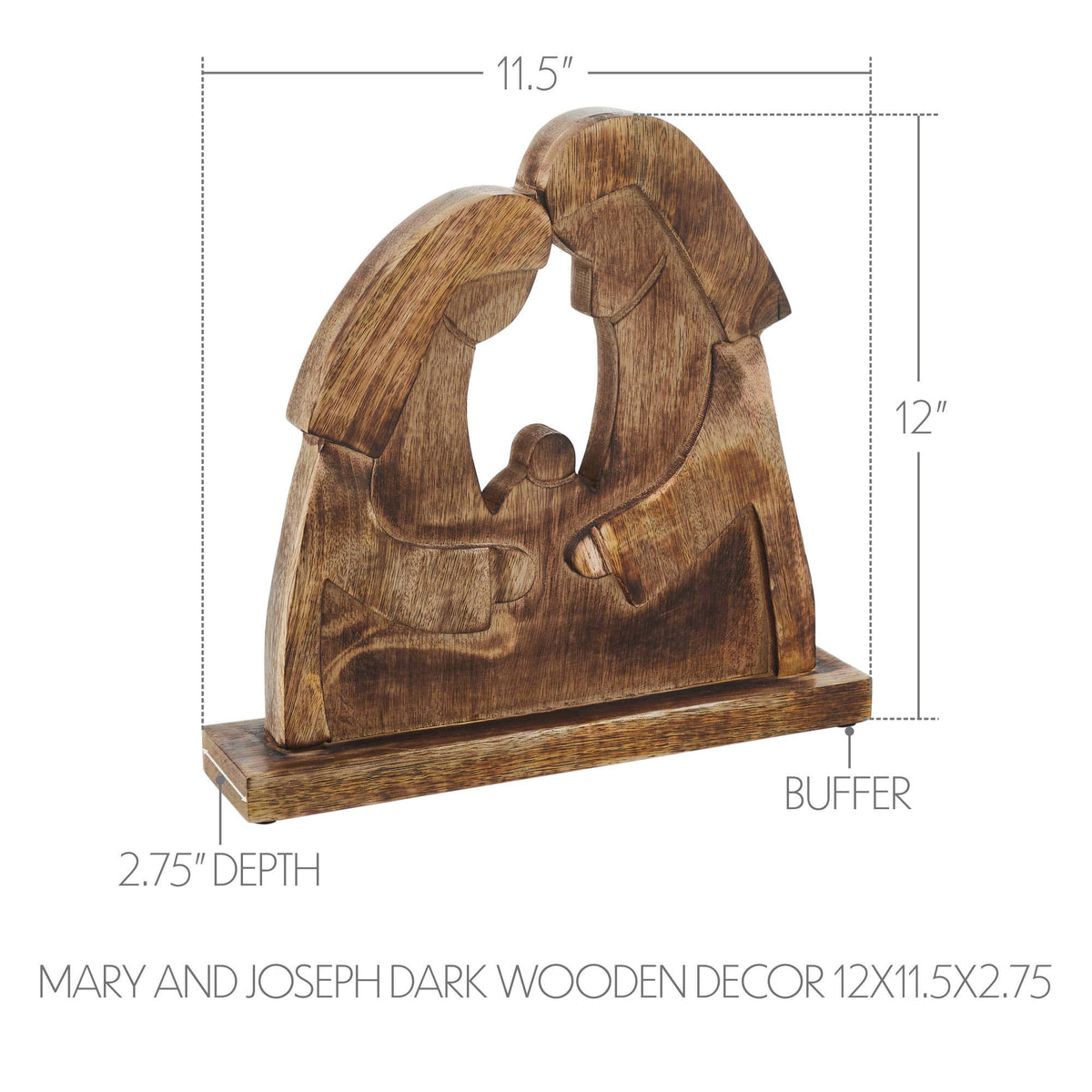 Wooden Nativity Scene with Mary, Joseph & Baby Jesus 12"