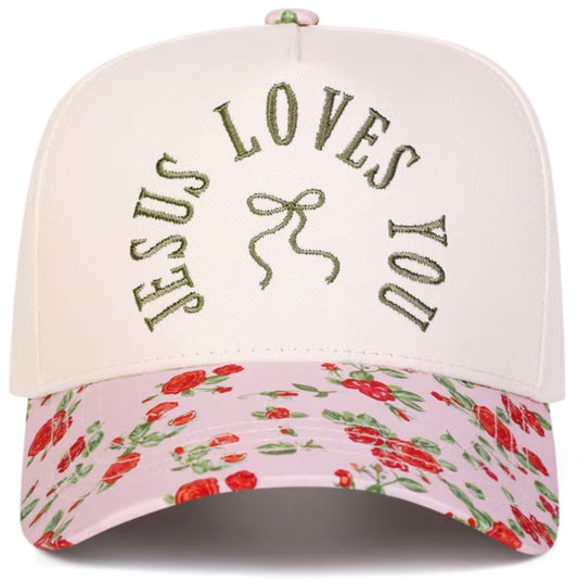 “Jesus Loves You” Floral Bill Hat