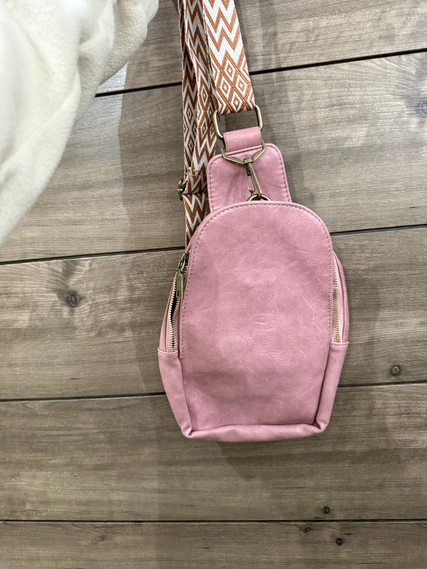 Pink Vegan Leather Crossbody Bag