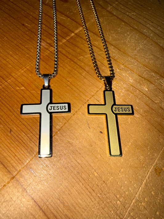Stainless Steel “Jesus” Cross Necklace