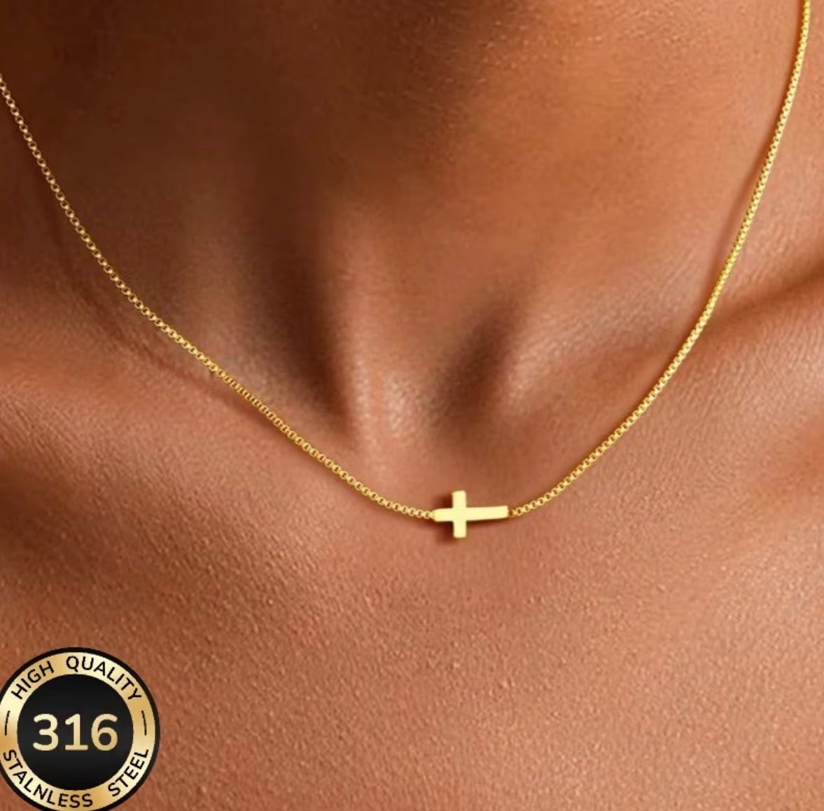 Elegant Stainless Steel Side Cross Necklace