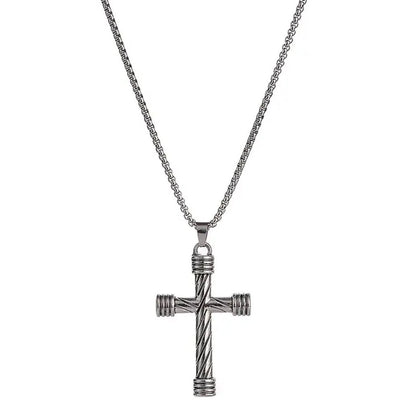 Men’s Vintage Rope Style Stainless Steel Cross Necklace