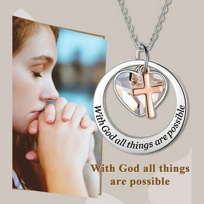 Beautiful “With God” Stainless Steel Cross Accent Necklace