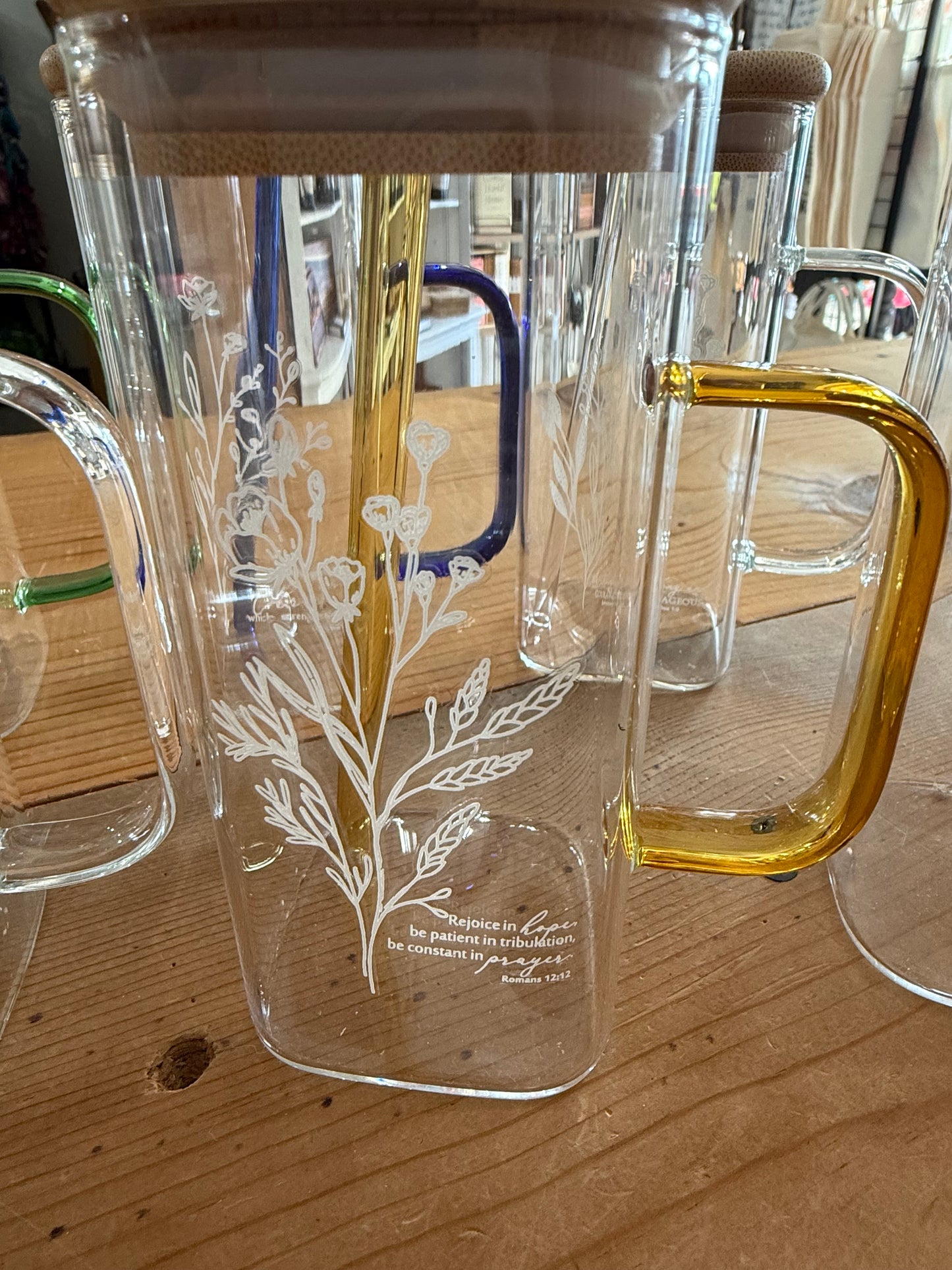 Cute and Simple 13.5 oz Verse Inscribed Bamboo Lid Glasses