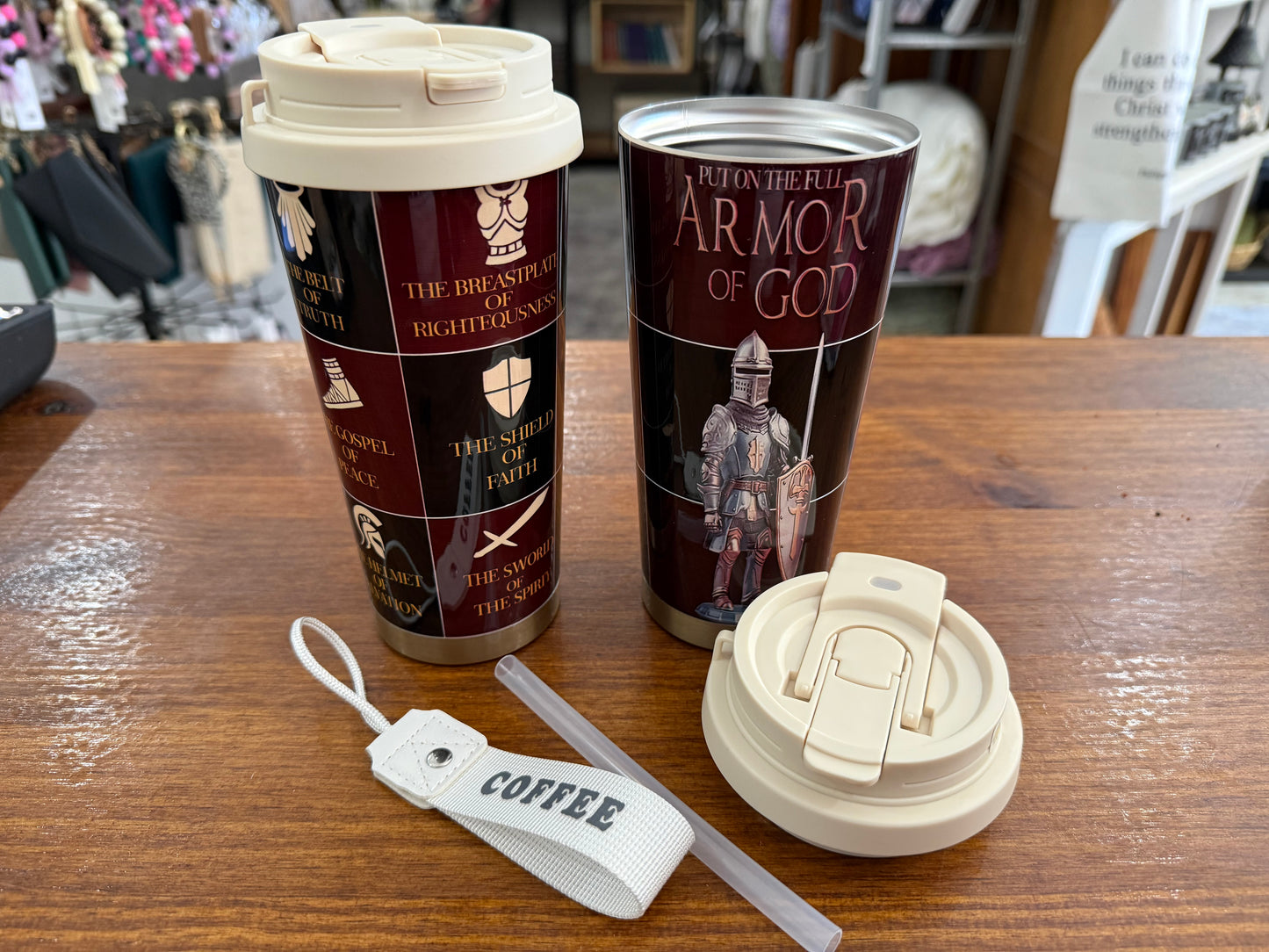 Stainless Steel Armor of God Hot/Cold Tumbler with Wrist Strap/Straw