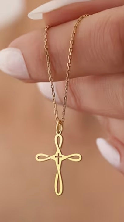 Elegant Stainless Steel Loop Cross Pendant Necklace