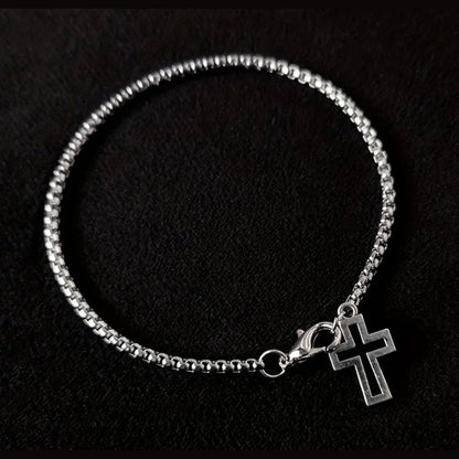 Stainless Steel Box Chain Cross Bracelet