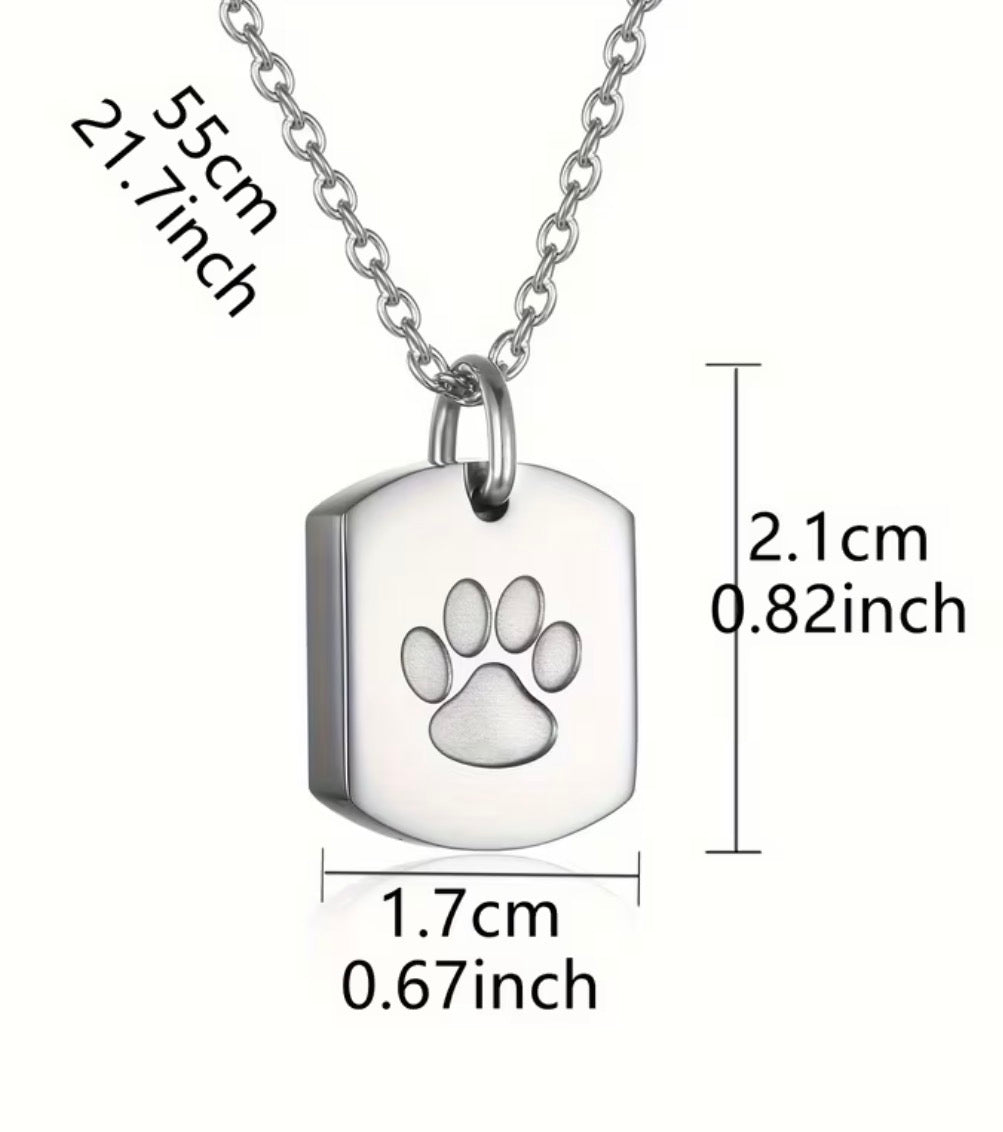 Stainless Steel Pet Paw Print Urn Necklace