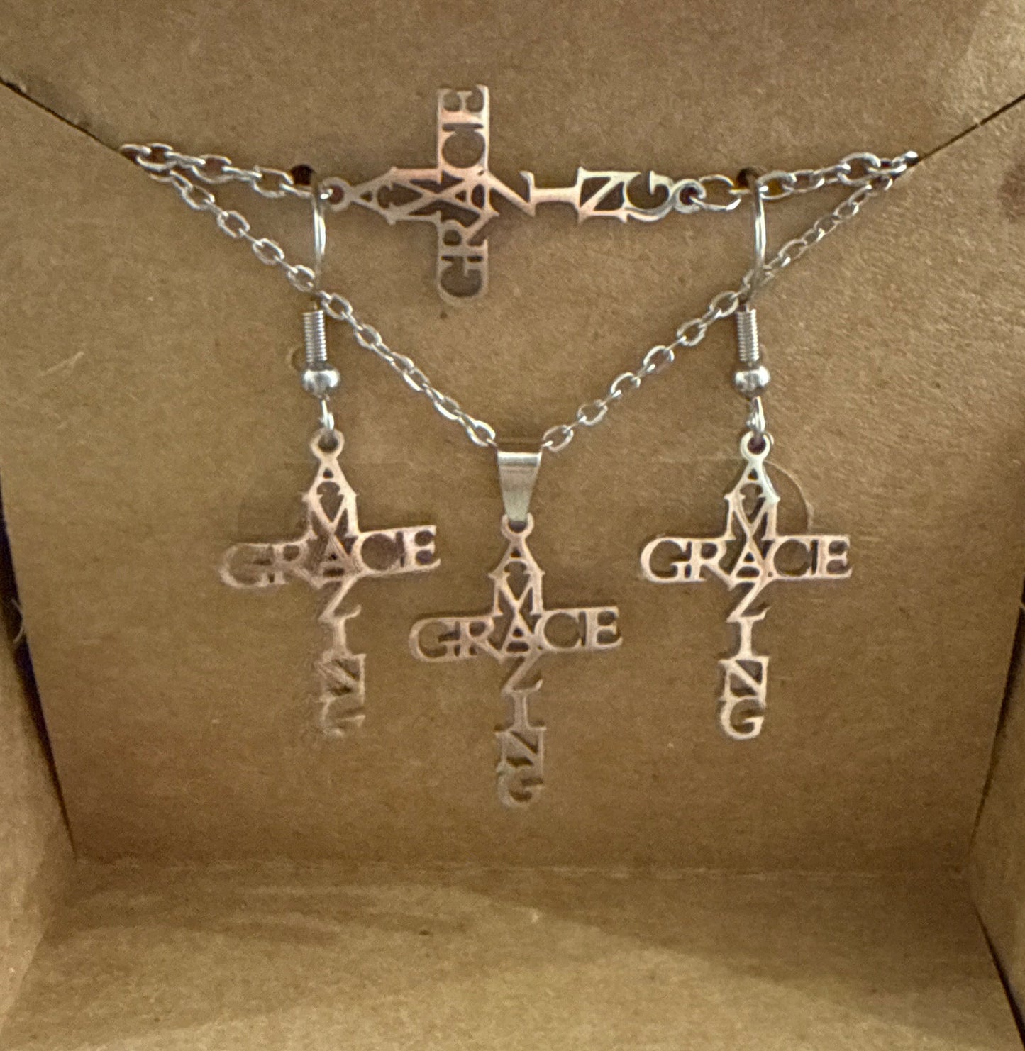 Amazing Grace Cross Stainless Steel Jewelry Set