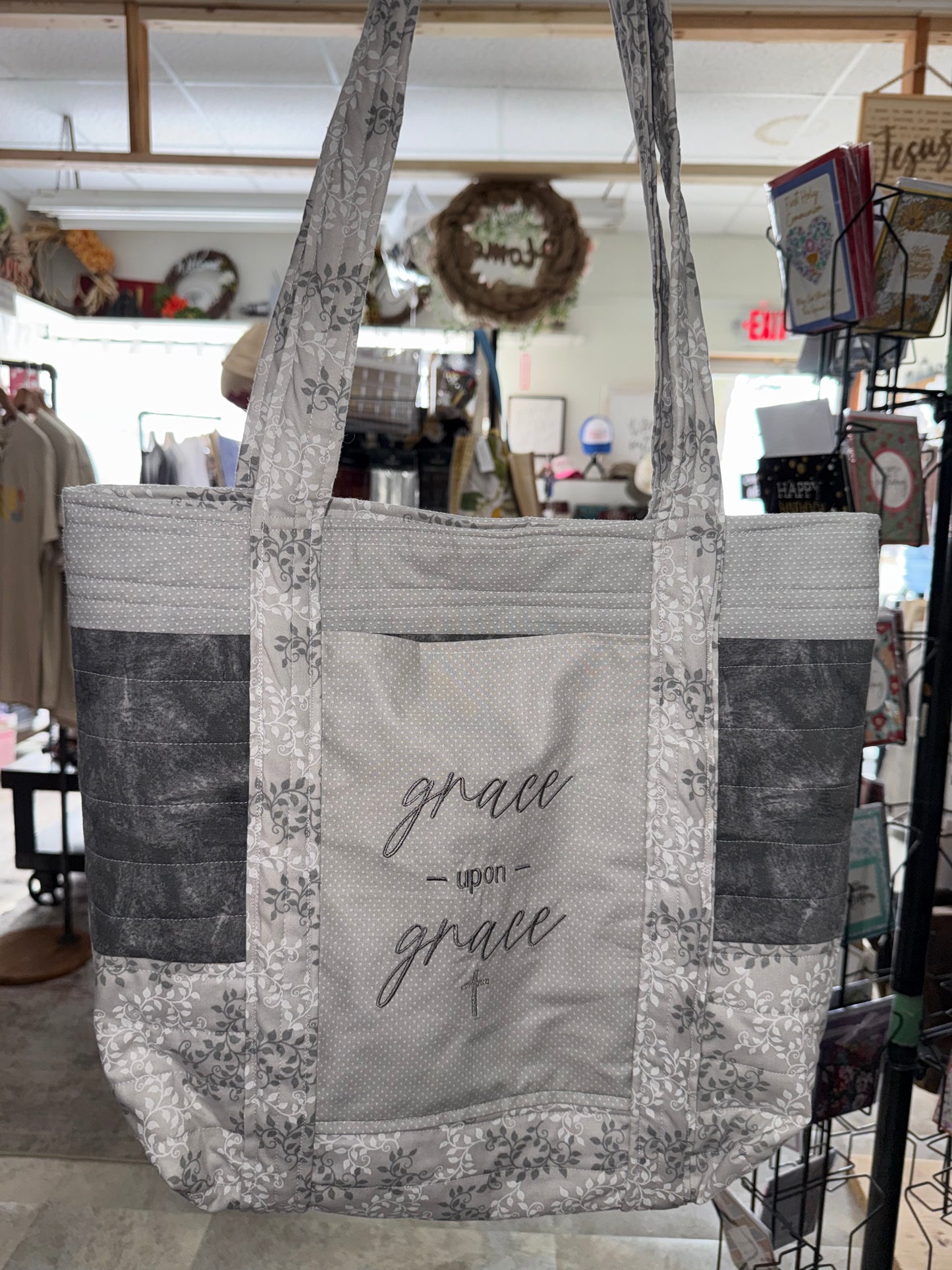 Quilted Stitch Handmade Custom Embroidered "Grace Upon Grace" Weekend Bag