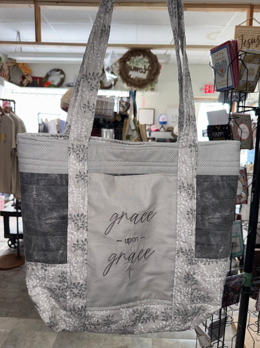 Quilted Stitch Handmade Custom Embroidered "Grace Upon Grace" Weekend Bag