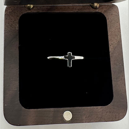 Elegant Simple Sterling Silver Black Enamel Cross Ring