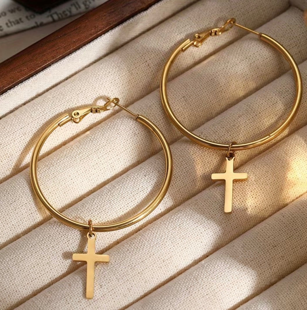 Cross Hoop Earrings