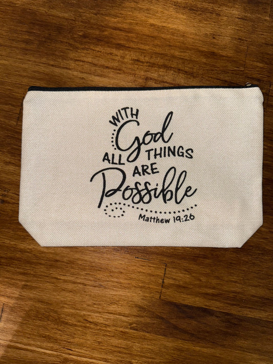Large Canvas “With God All Things Are Possible” Accessory bag