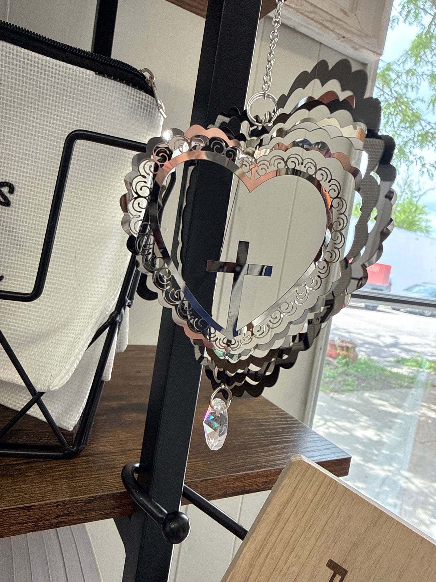 Stainless Steel Heart Cross Suncatcher