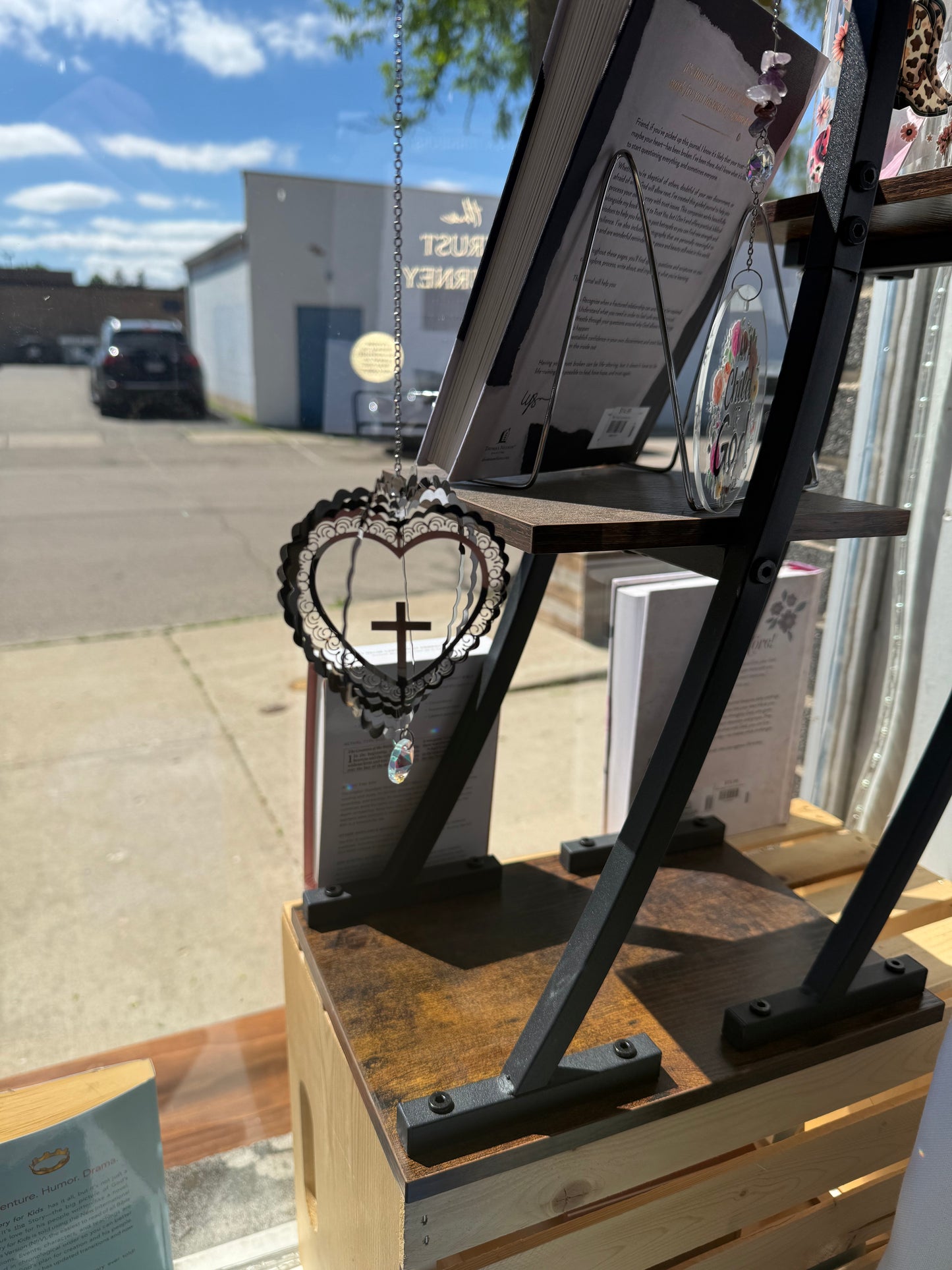 Stainless Steel Heart Cross Suncatcher