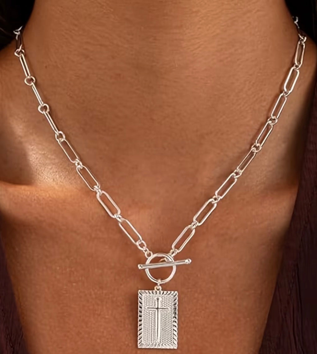 Paper Clip Cross Necklace