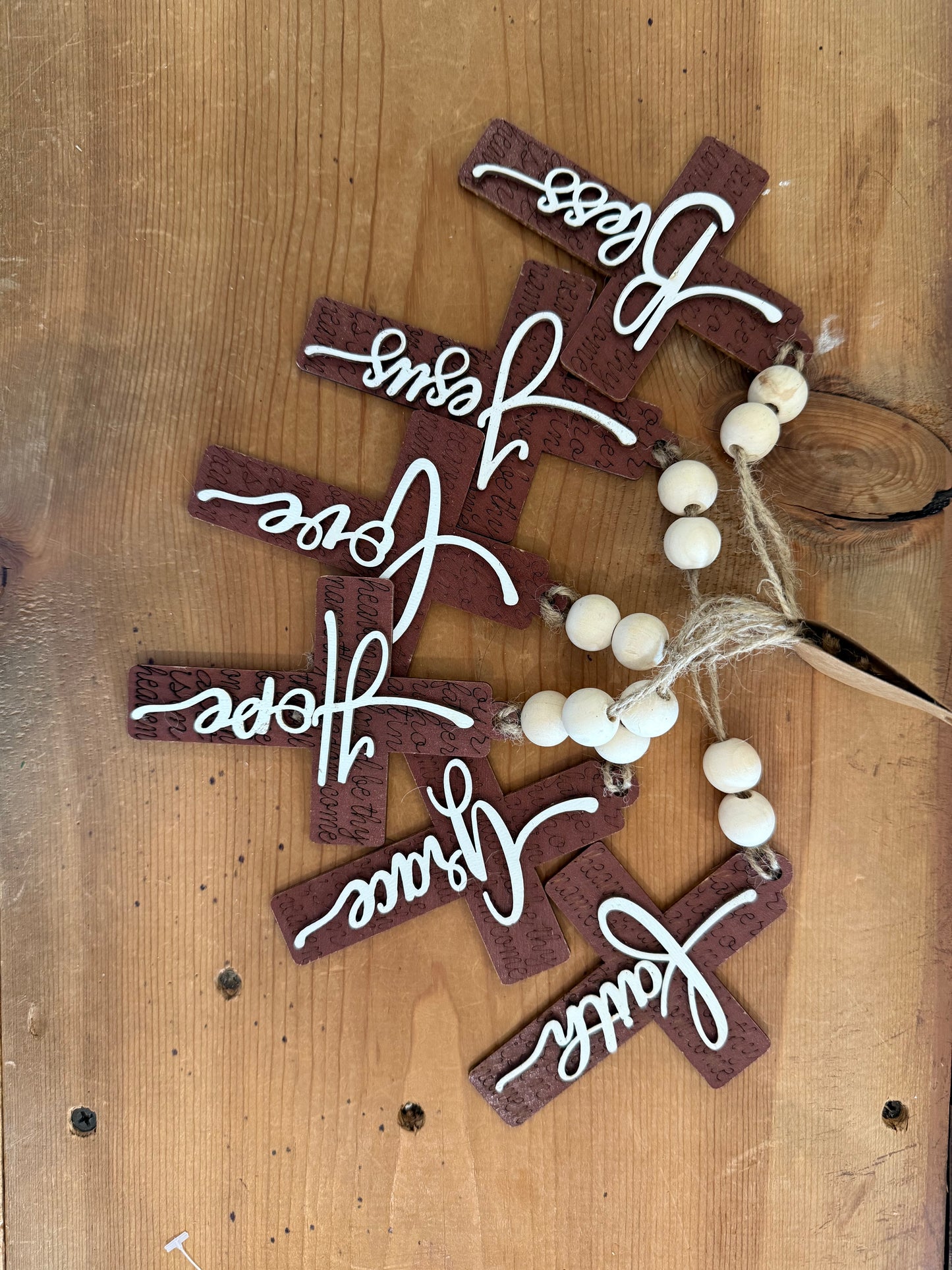 6 Piece Wood Cross Ornament Set