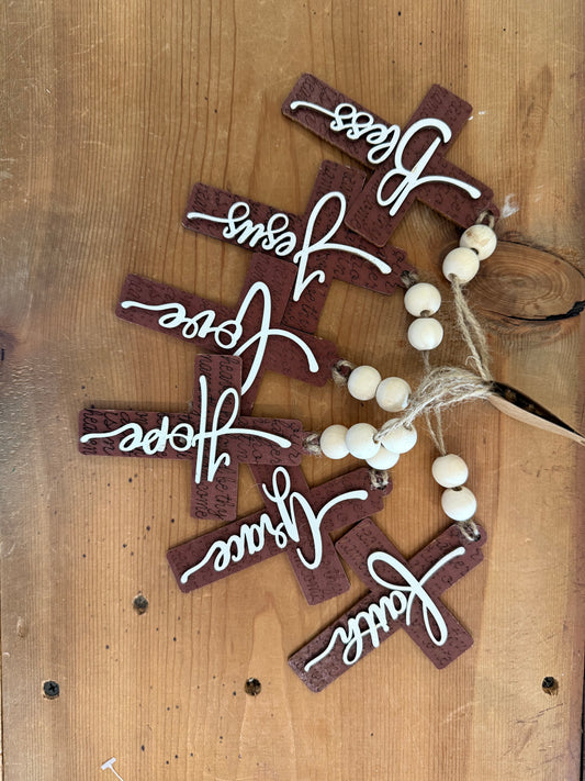 6 Piece Wood Cross Ornament Set