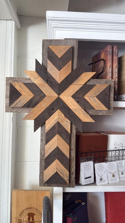 Rustic Handmade Wooden Cross – Chevron Pattern
