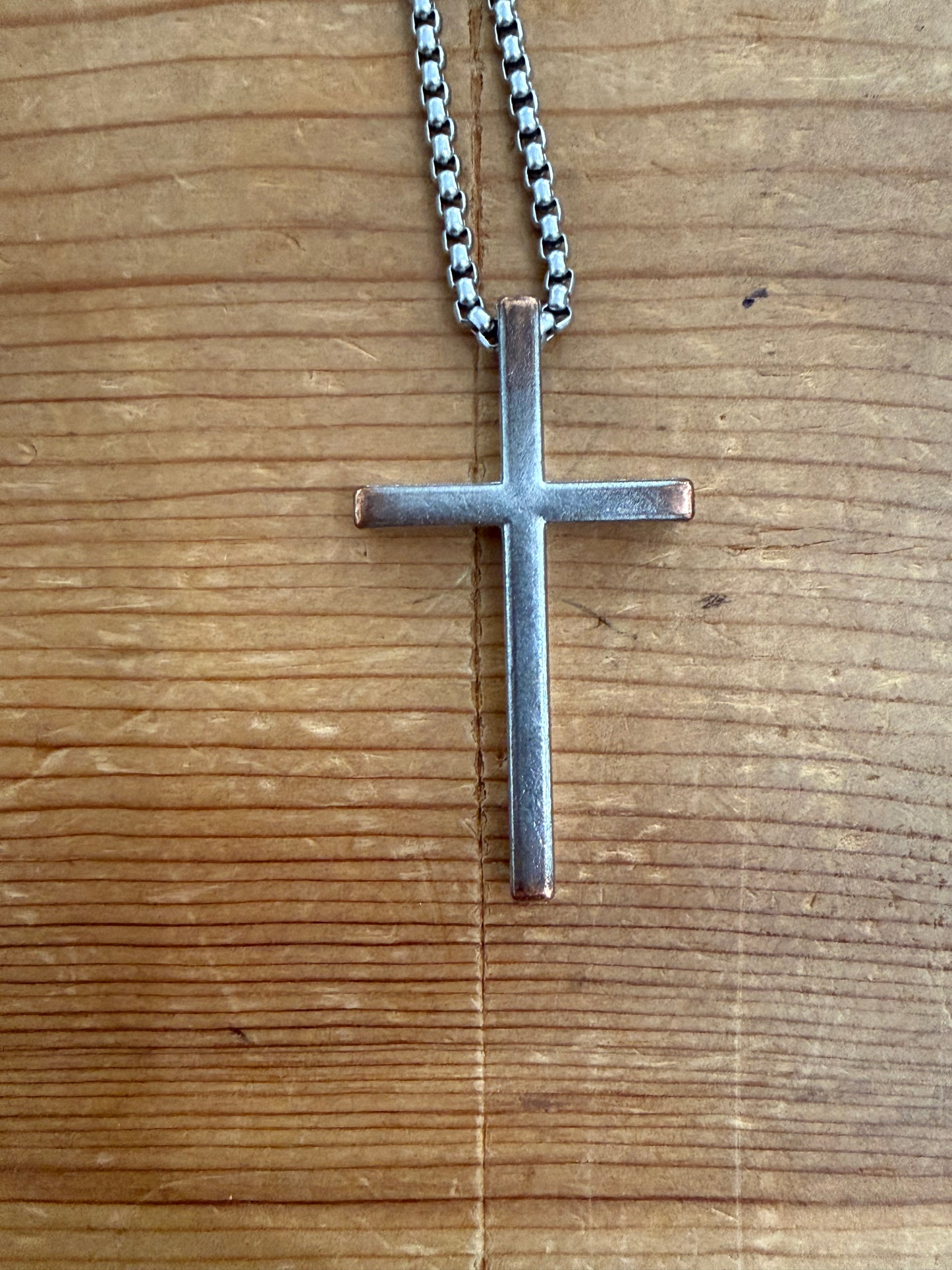 Copper Tipped Stainless Steel Cross Necklace