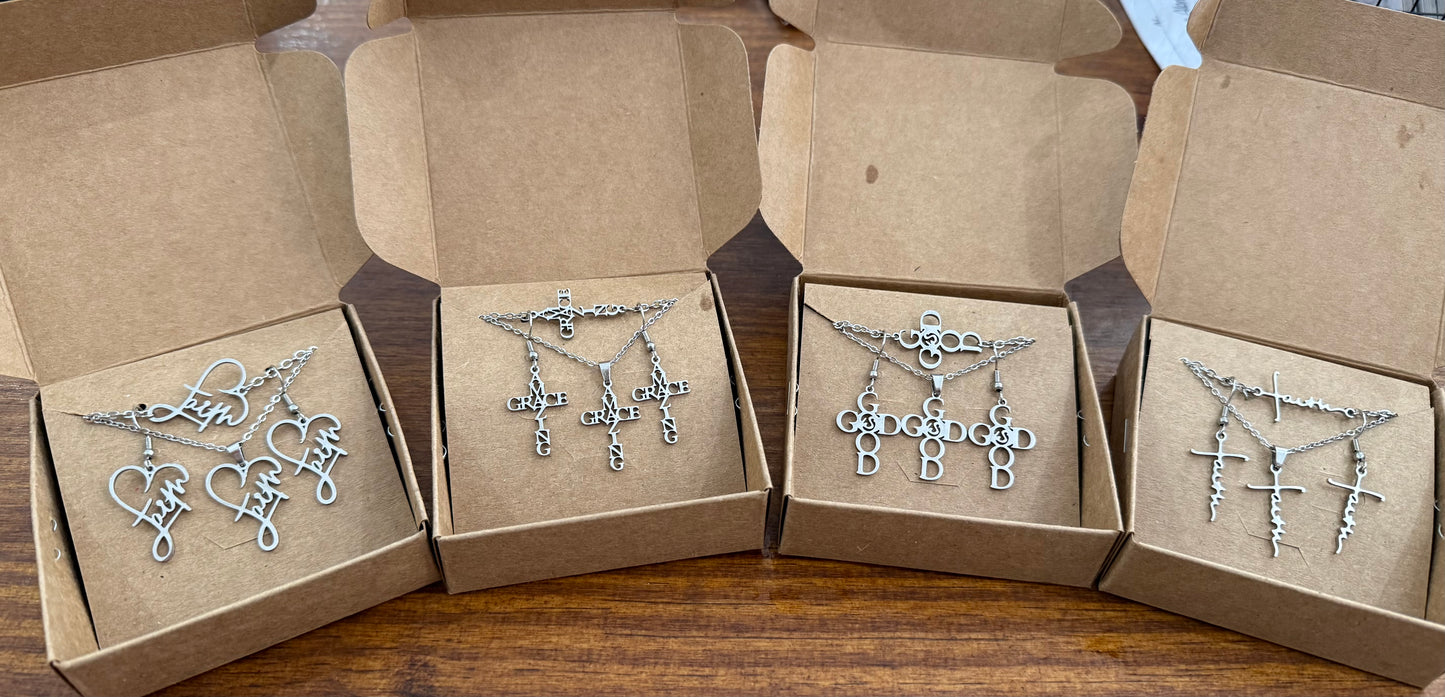 Faith Cross Stainless Steel Jewelry Set