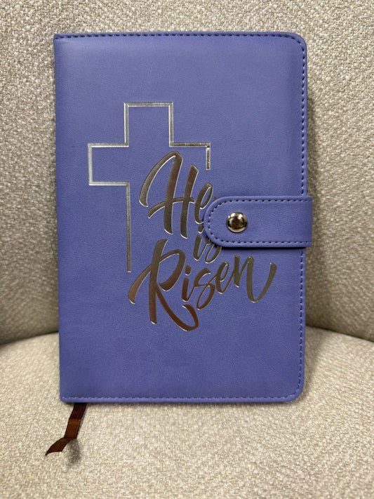 Lavender “He is Risen” PU Leather Snap Close Journal