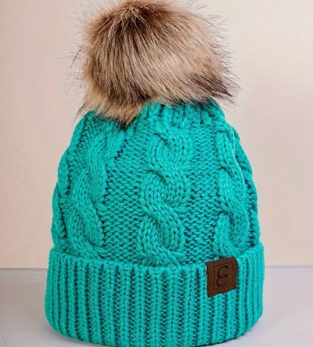 Ribbed Knit Beanie With Pom Pom